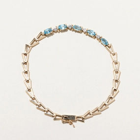 10K Blue Topaz & Diamond Gemstone Bracelet | 1.05ctw , 0.03ctw | 7" Fashion Accessories Distinctive Glow