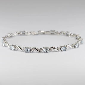 10k White Gold Aquamarine and Diamond Bracelet | 1.94ctw | 7" Seasonal Accent
