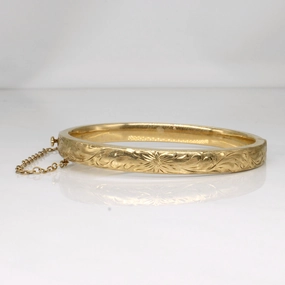 Formal Gift 10k Yellow Gold Engraved Flower Bracelet | 7" |