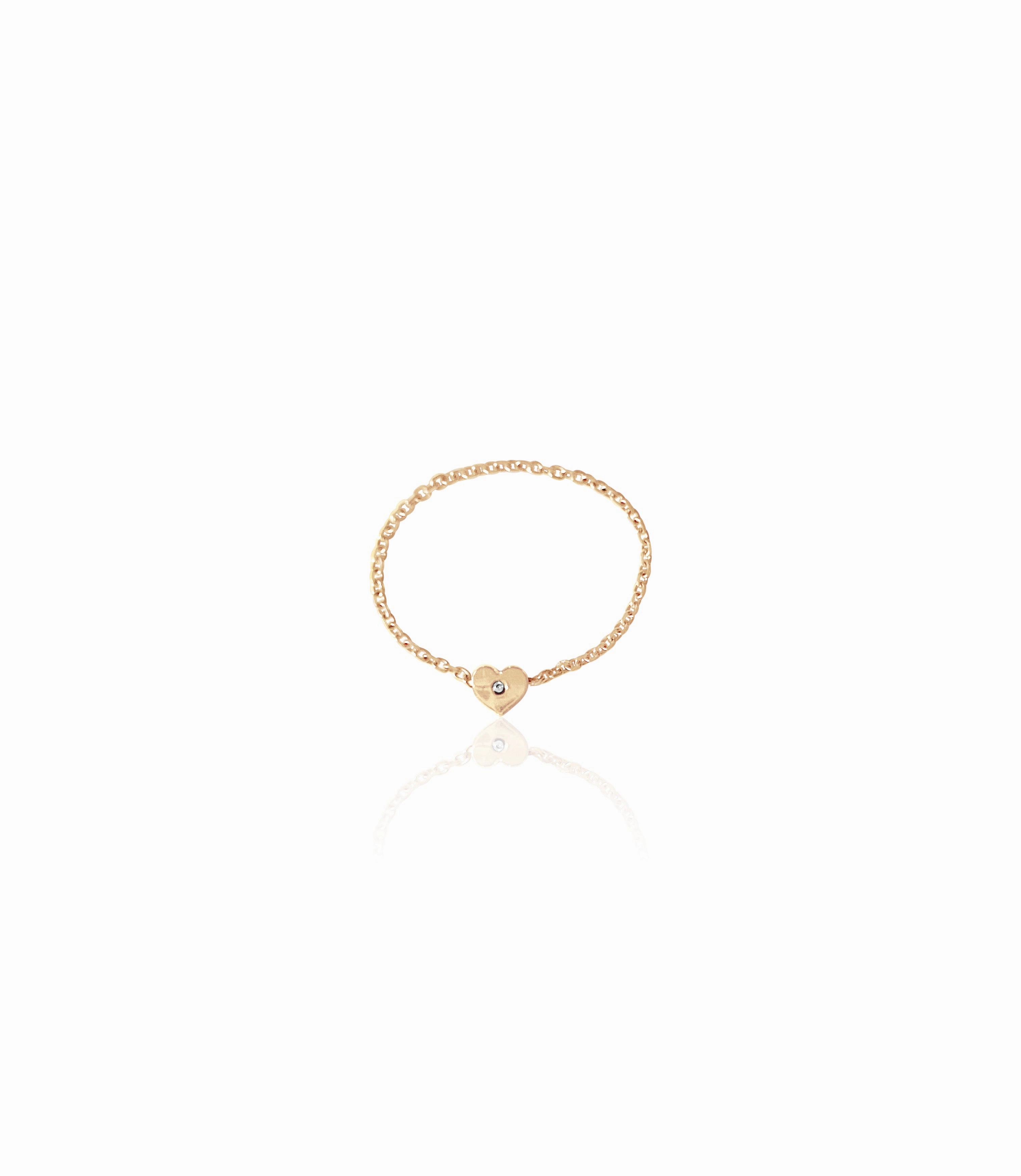 14K Gold & Diamond Soft Chain Mini Heart Ring Bridal Set