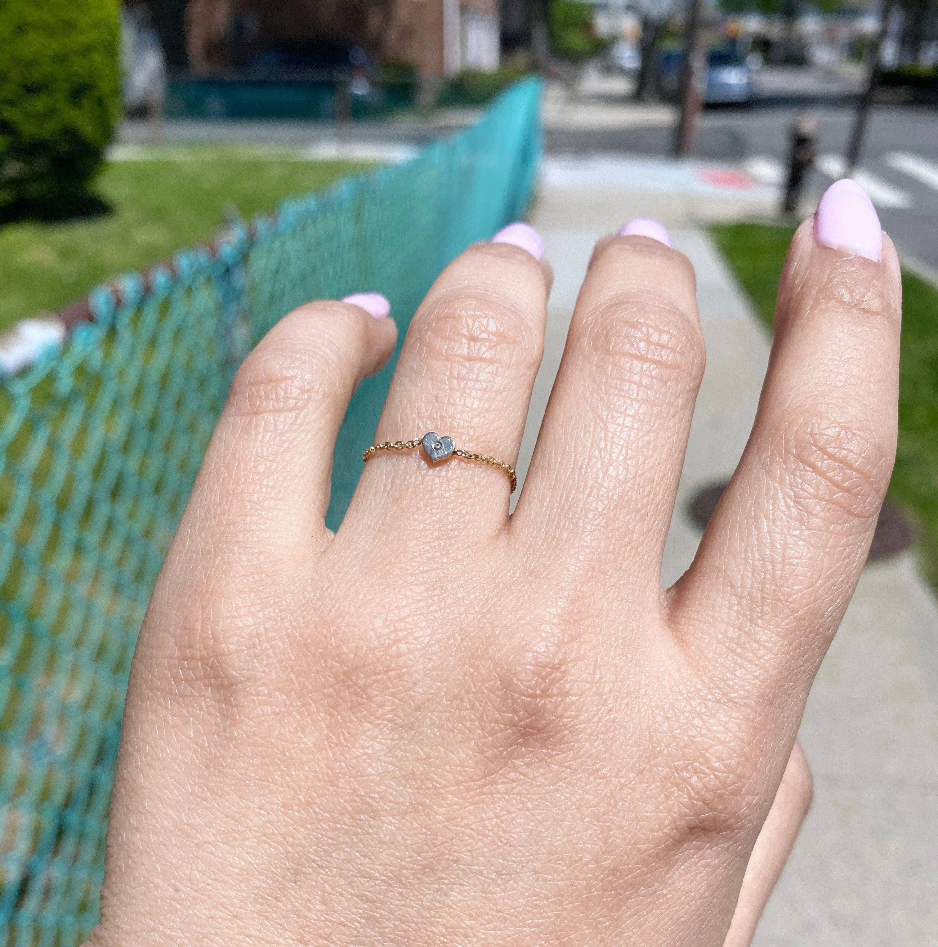 Highlight Moment Glow Ready 14K Gold & Diamond Soft Chain Mini Heart Ring