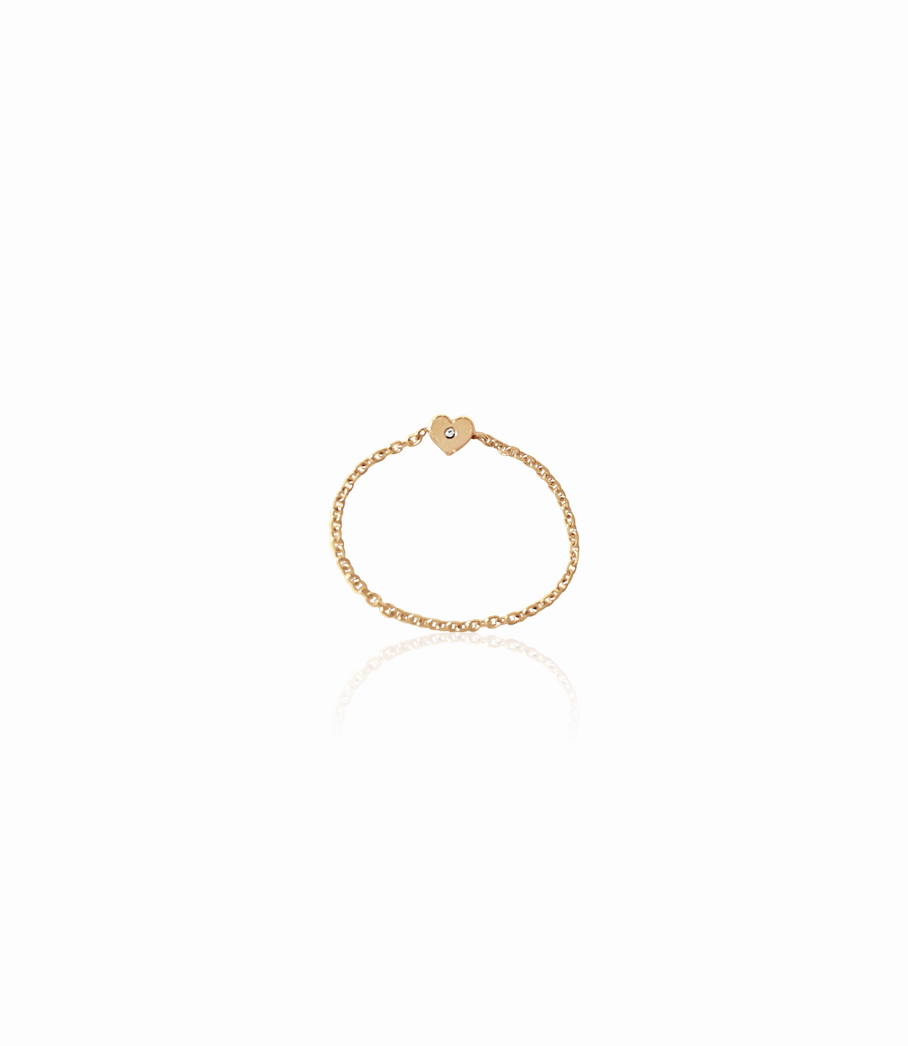 14K Gold & Diamond Soft Chain Mini Heart Ring Heavyweight Feel