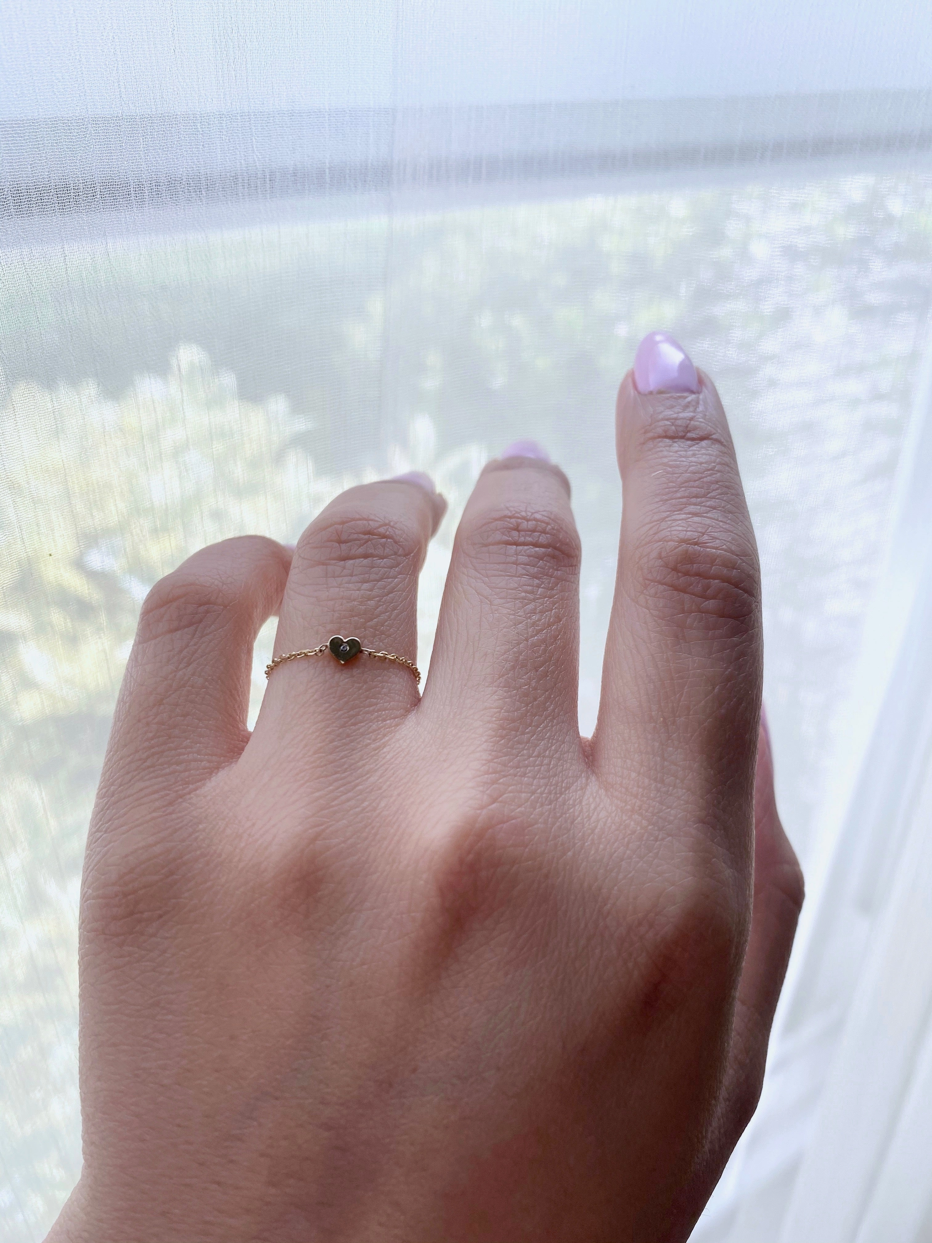 14K Gold & Diamond Soft Chain Mini Heart Ring Sentimental Adornment