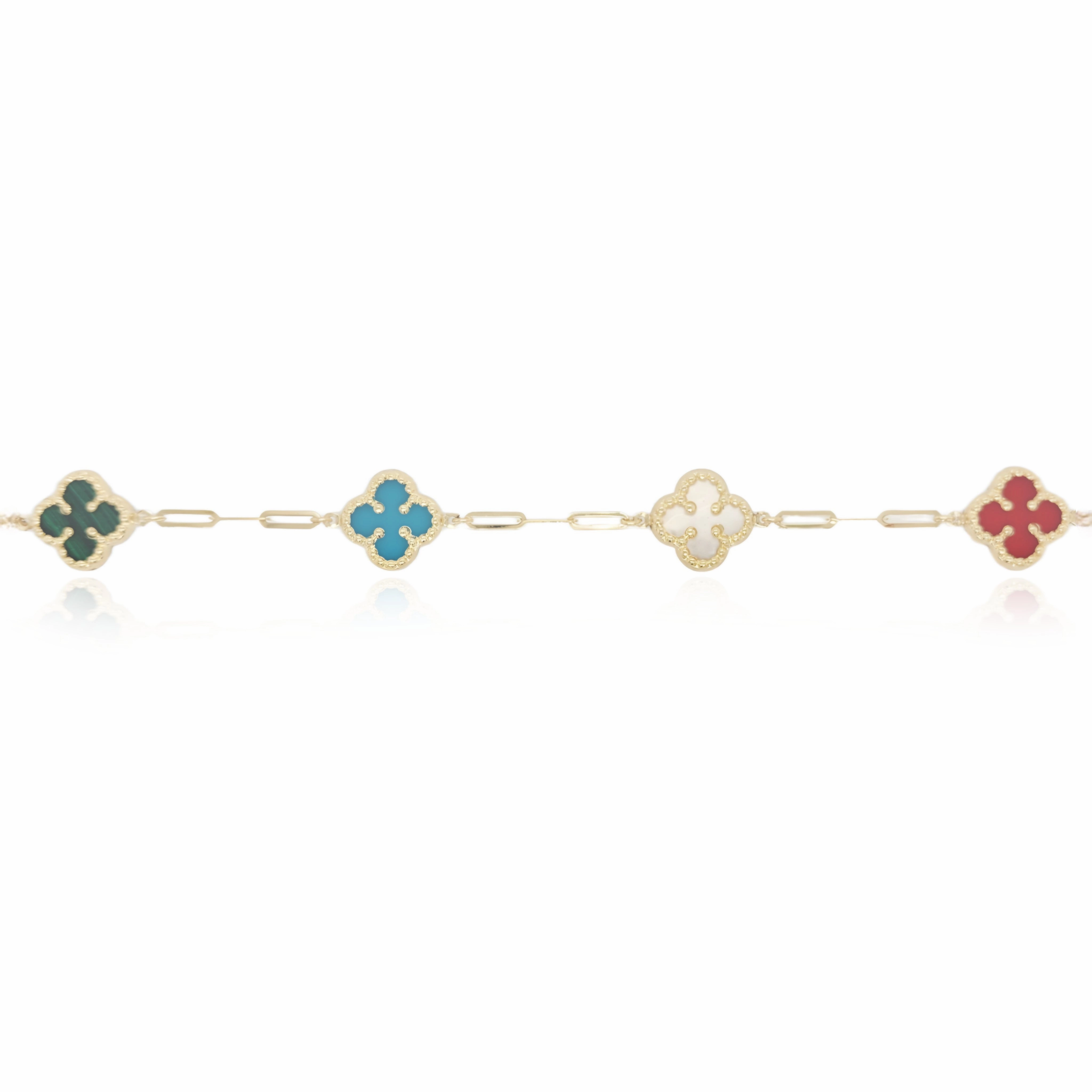 14k Gold Colored  Clover Bracelet On Paperclip Chain Entertaining Aspect Pan-Regional Composites
