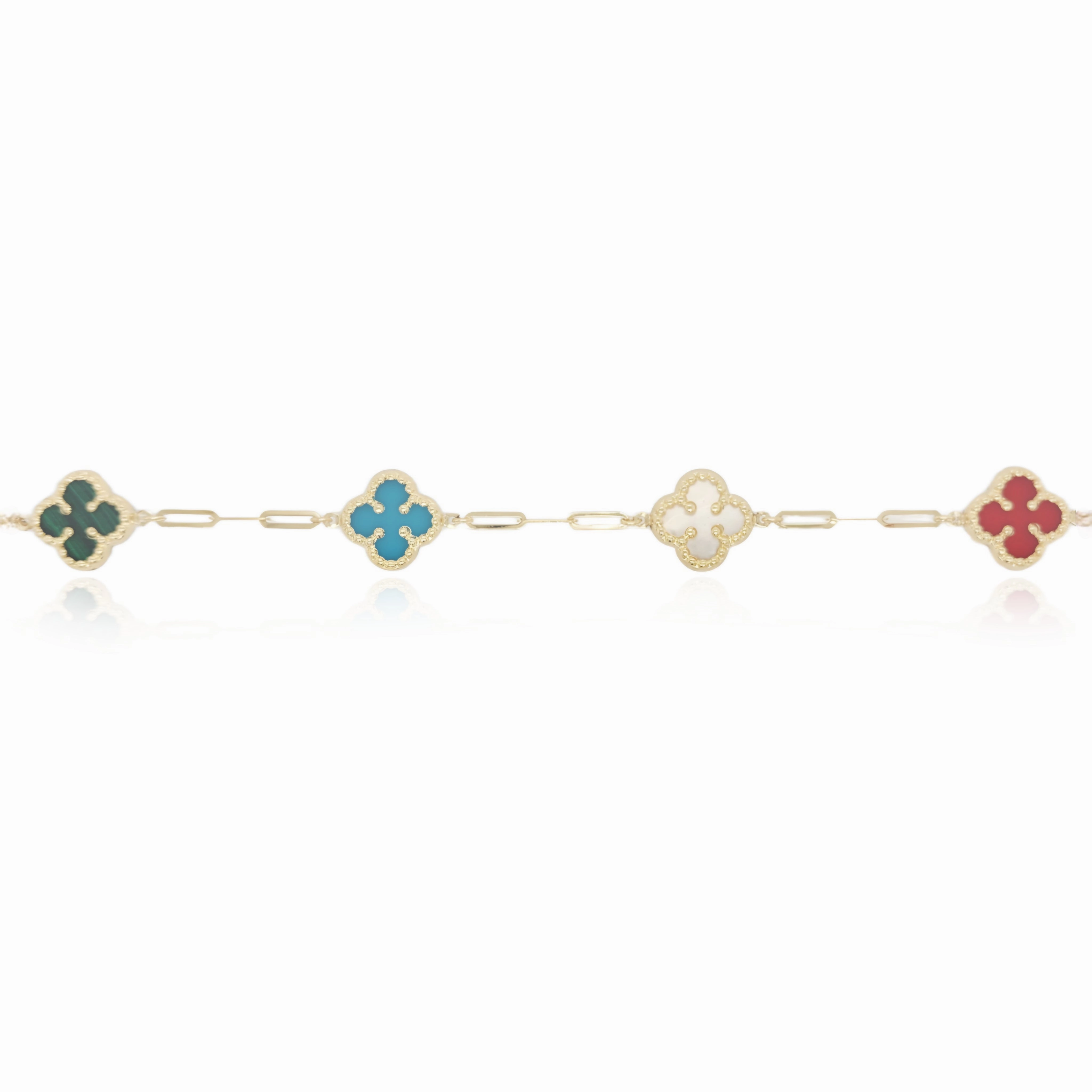 Definitive Pick 14k Gold Colored  Clover Bracelet On Paperclip Chain