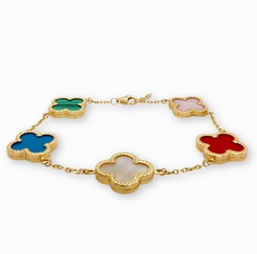 Blessed Fusions 14k Gold Colored With Beaded Border Clover Bracelet