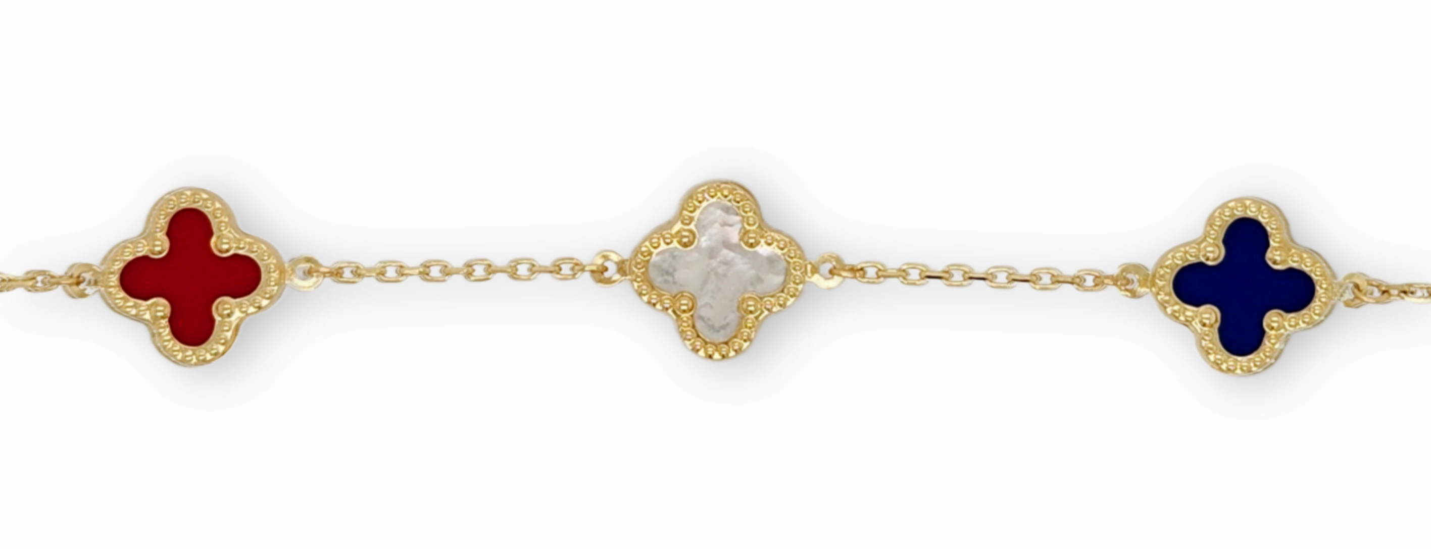 14k Gold Colored With Beaded Border Clover Bracelet Stellar Amalgamations