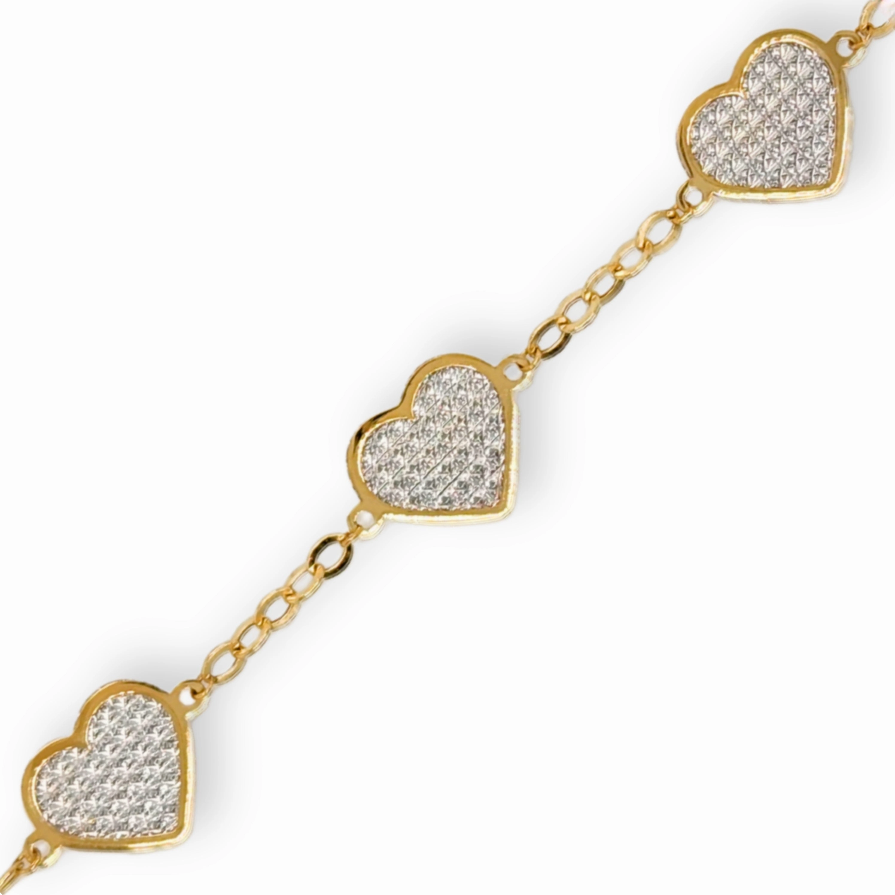 14k Gold Diamond Cut Hearts Bracelet Pinnacle Detail
