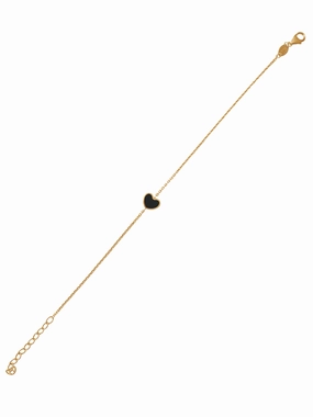 14K Gold Heart Onyx/ Mother of Pearl Bracelet Precious Piece Flawless Sparkle