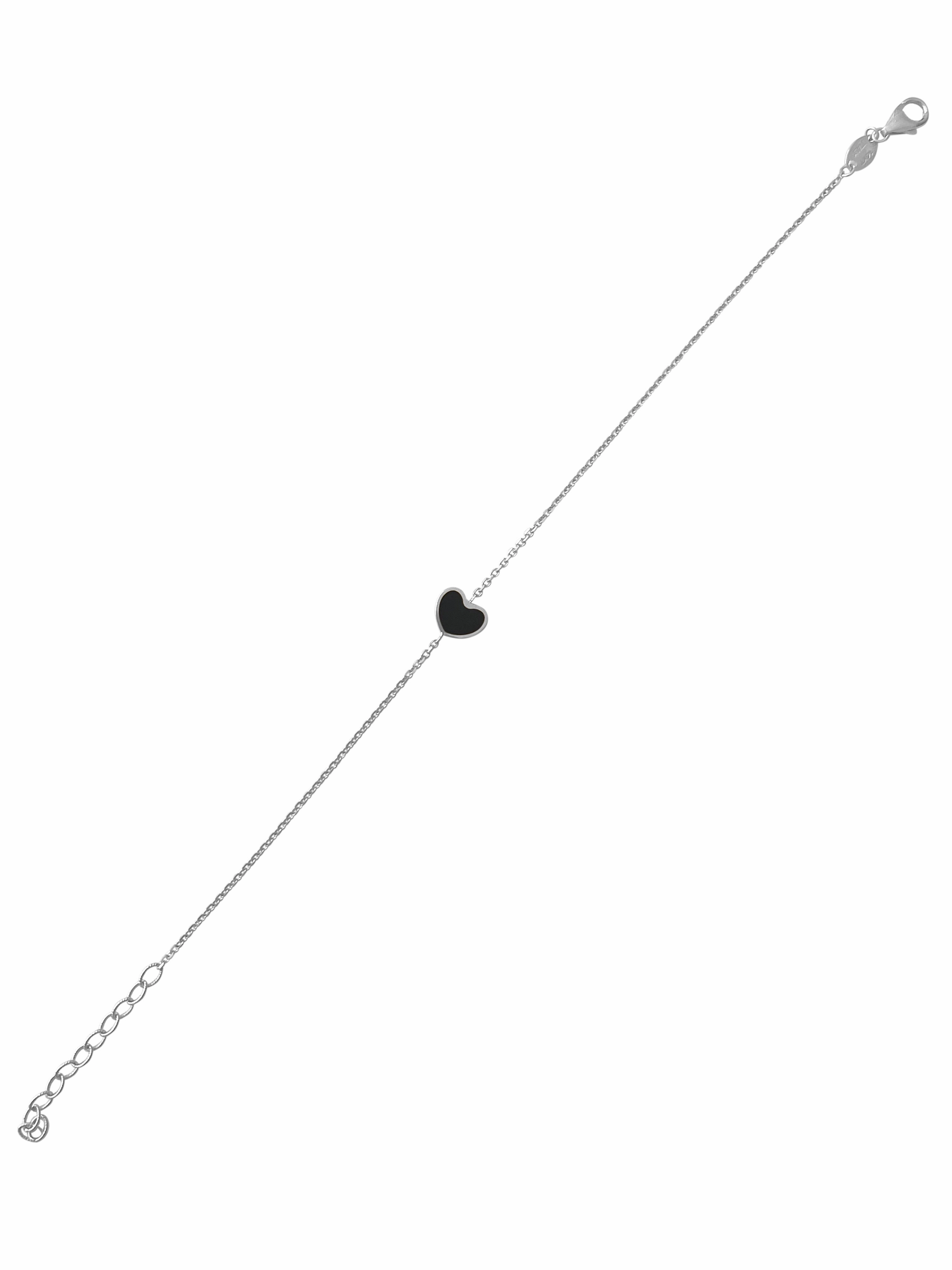 Boho Charm 14K Gold Heart Onyx/ Mother of Pearl Bracelet