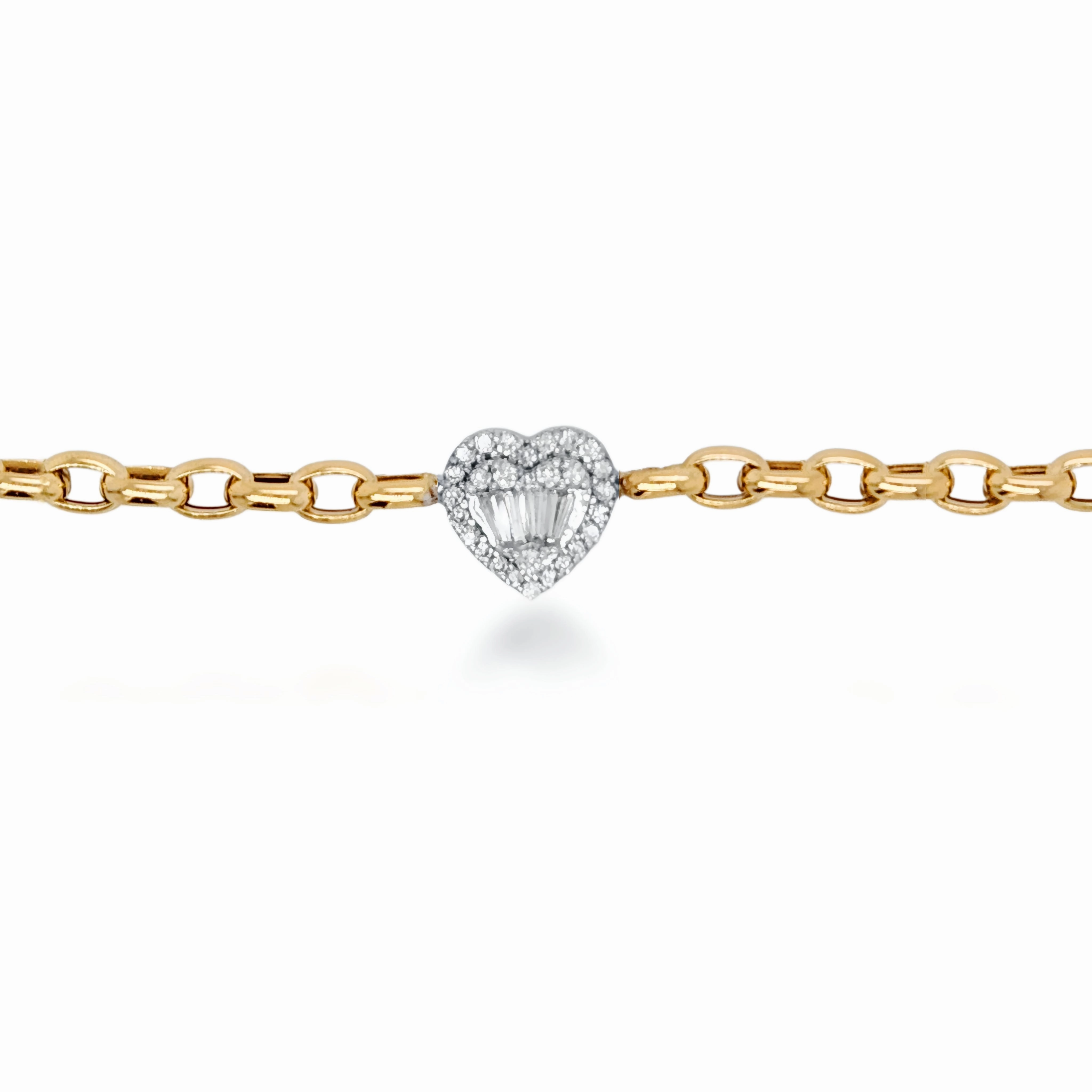 14K Gold Link With Center Diamond Heart Bracelet Unlimited Combinations