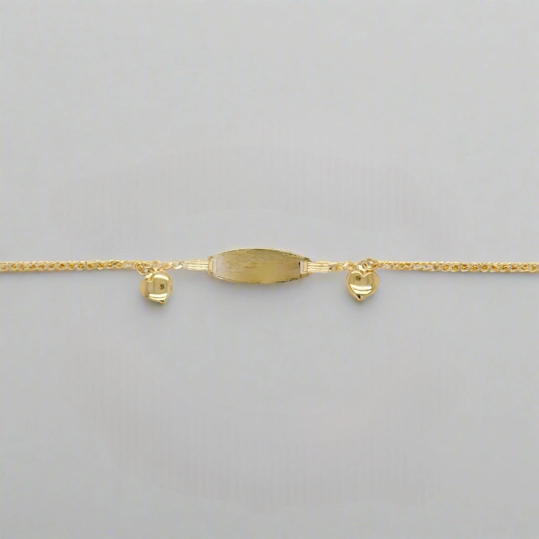 14k Gold Name Plate With Hearts Children's Bracelet Rare Sight Exclusive Touch