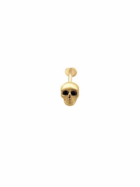 14K Gold Push Flat Back Black Dimond Scull Earring Premium product Holiday Jewelry