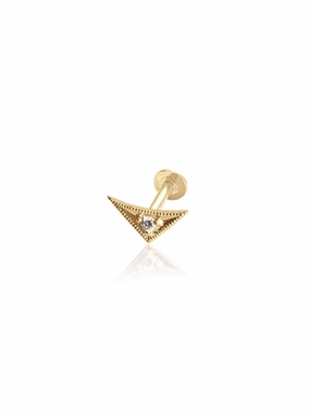 14K Gold Push Flat Back Mini Diamond Triangle Earring Modern Accent
