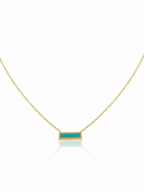 14K Gold Turquoise/Mother Of Pearl Bar Necklace Splendid Piece Budget-Friendly Gift