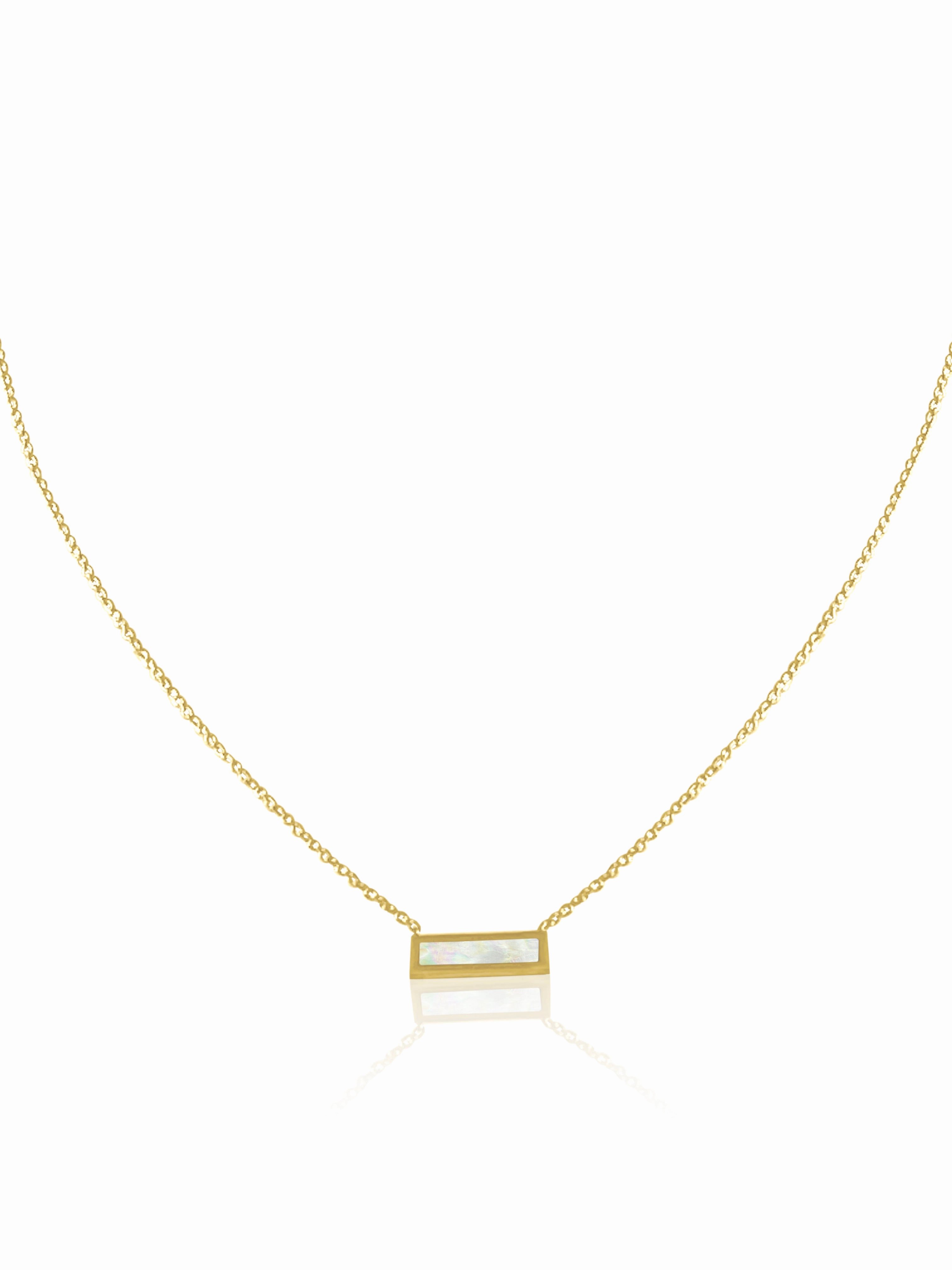 14K Gold Turquoise/Mother Of Pearl Bar Necklace Teacher Gift