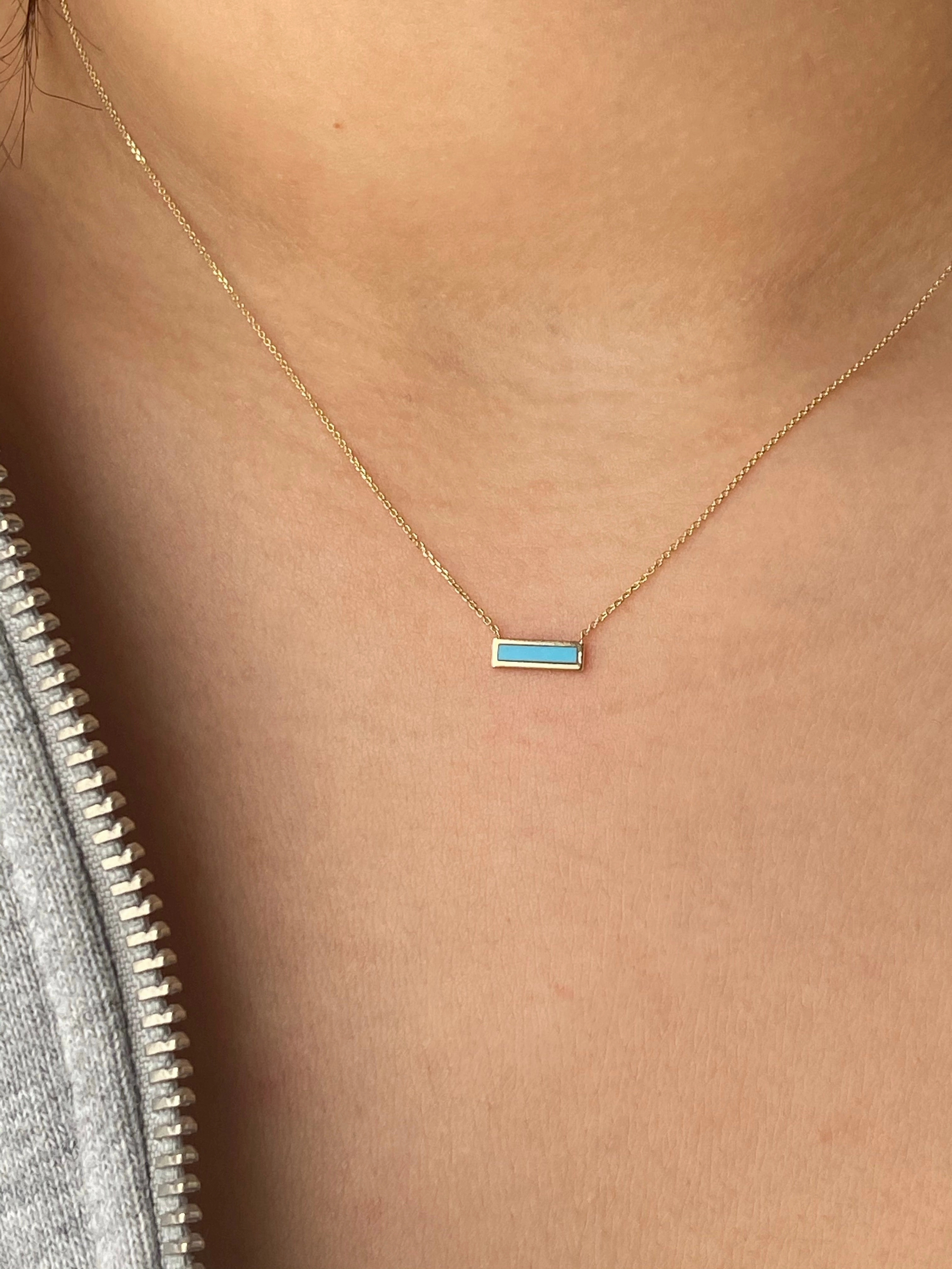 Pure Accent Simple Detail 14K Gold Turquoise/Mother Of Pearl Bar Necklace