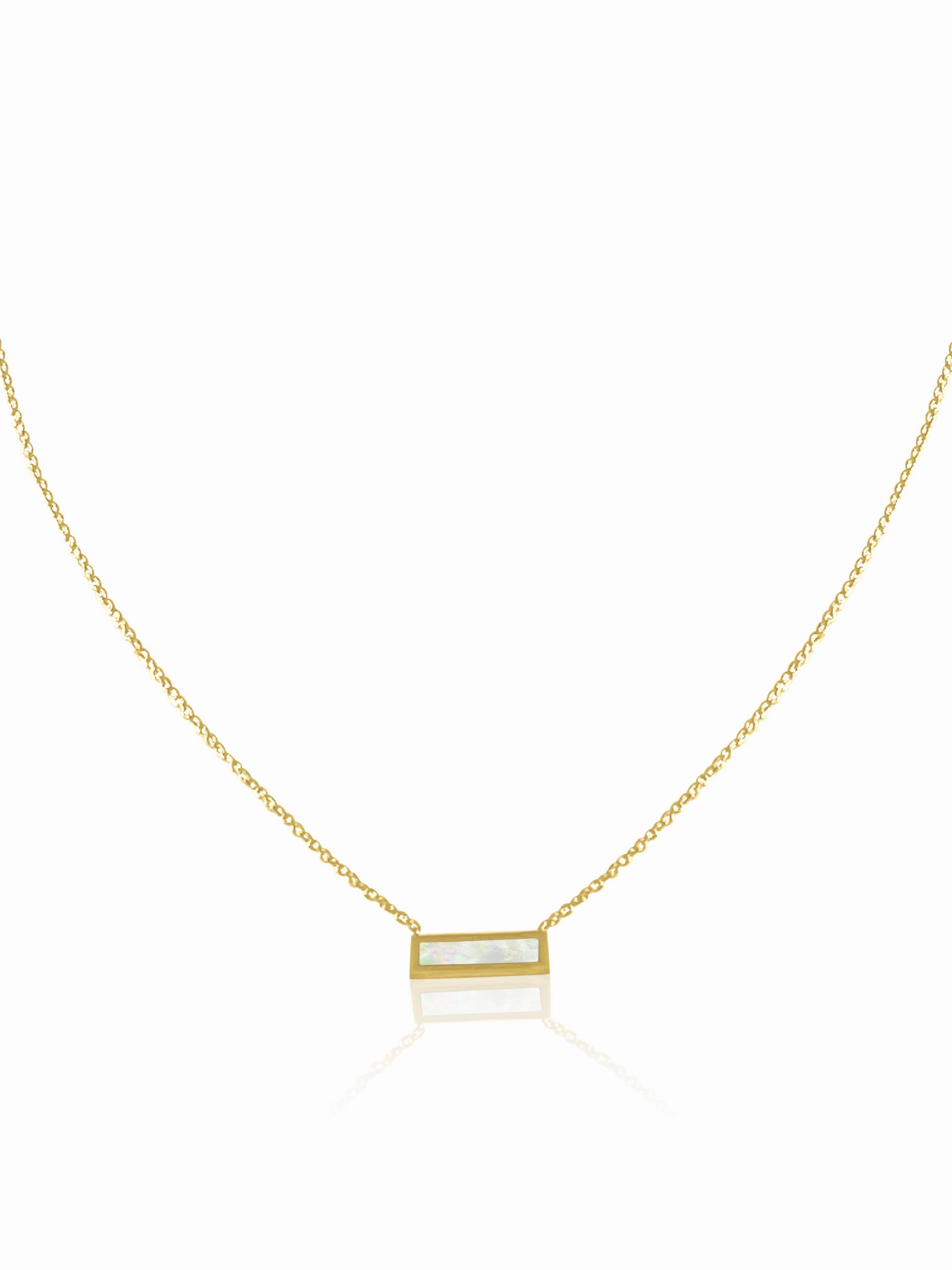 14K Gold Turquoise/Mother Of Pearl Bar Necklace Diverse Accent