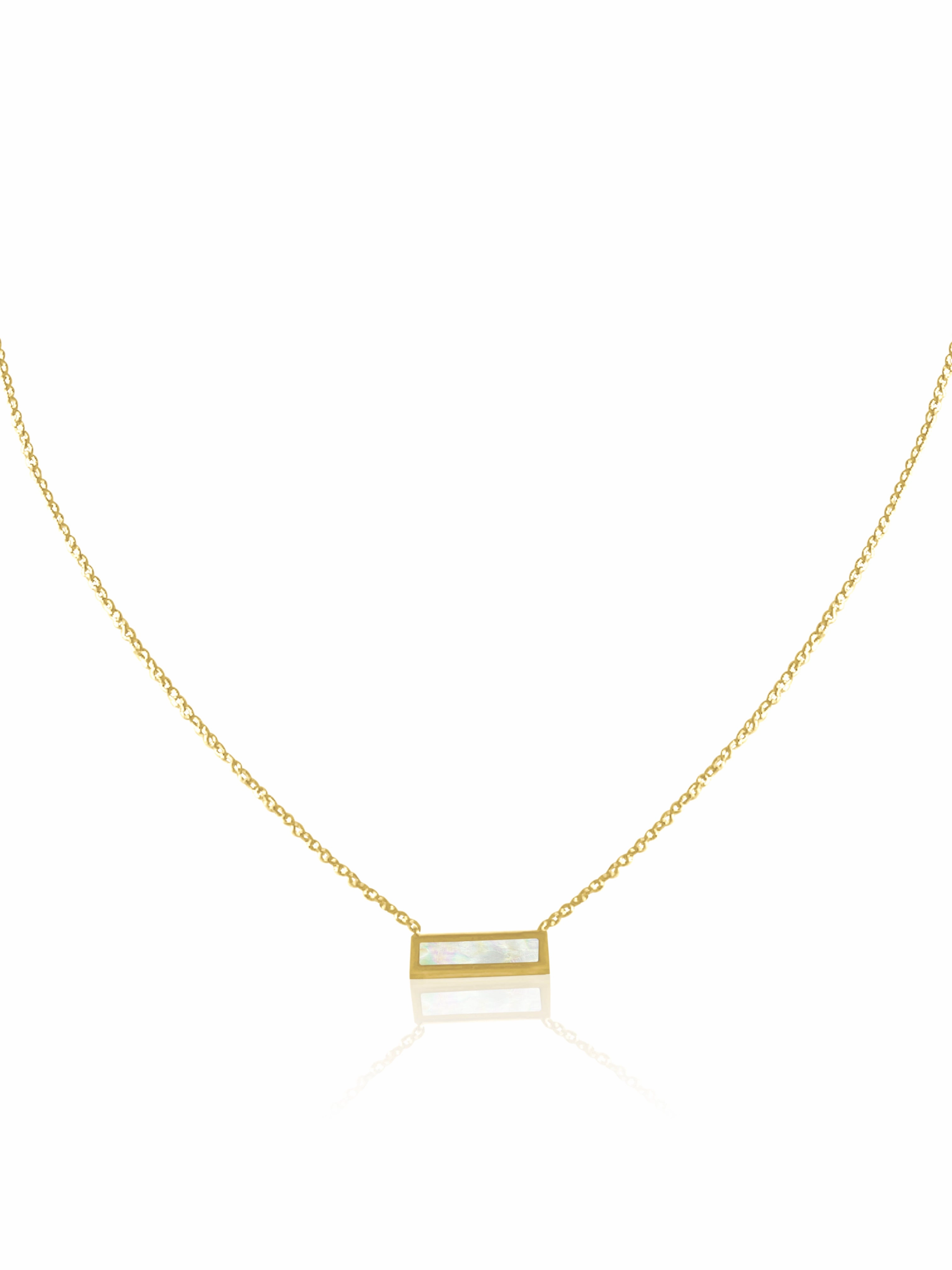 14K Gold Turquoise/Mother Of Pearl Bar Necklace Gift worthy Everyday Finish