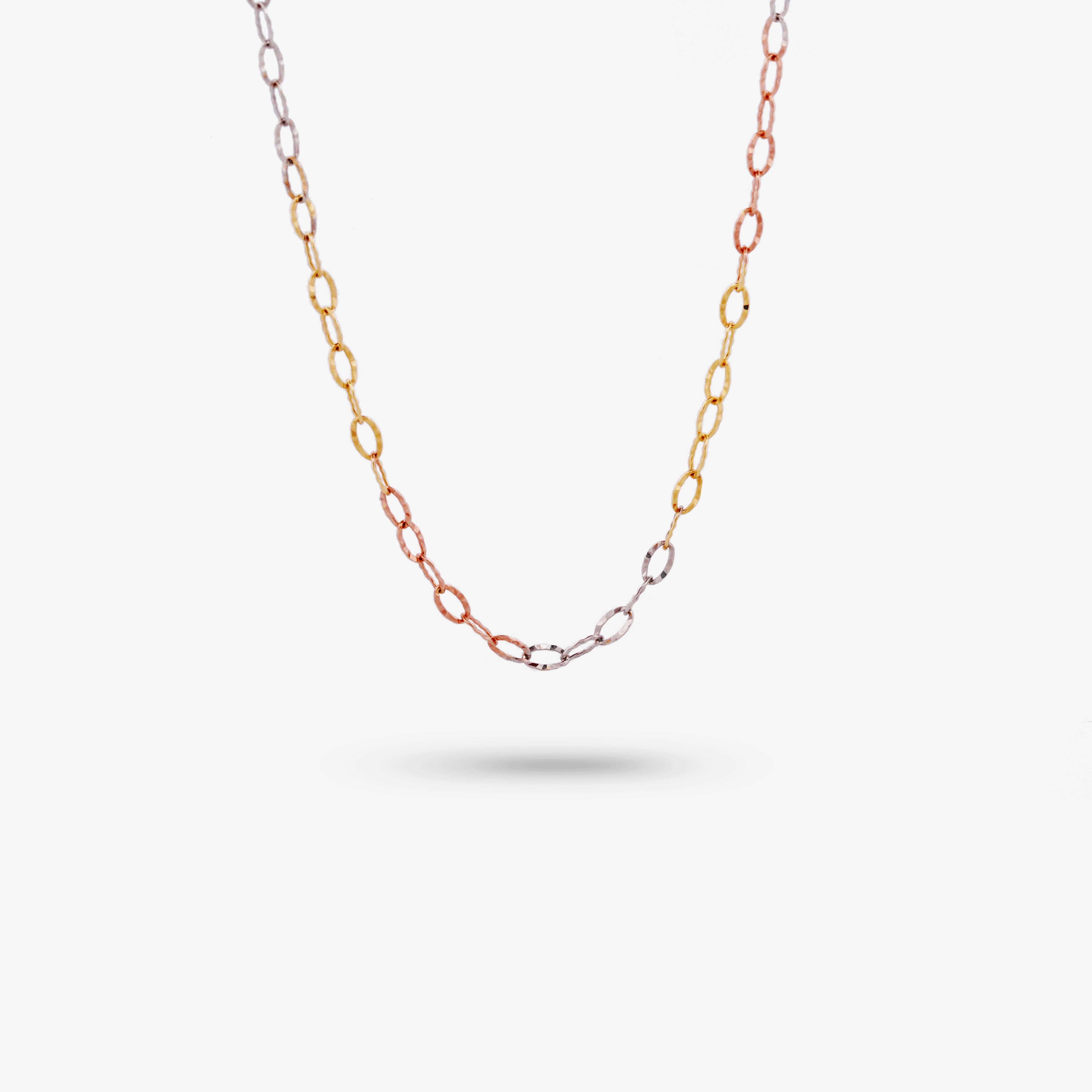 14k Solid Gold Tri-color Oval Link Diamond Cut Necklace Night Ready Gift Ready