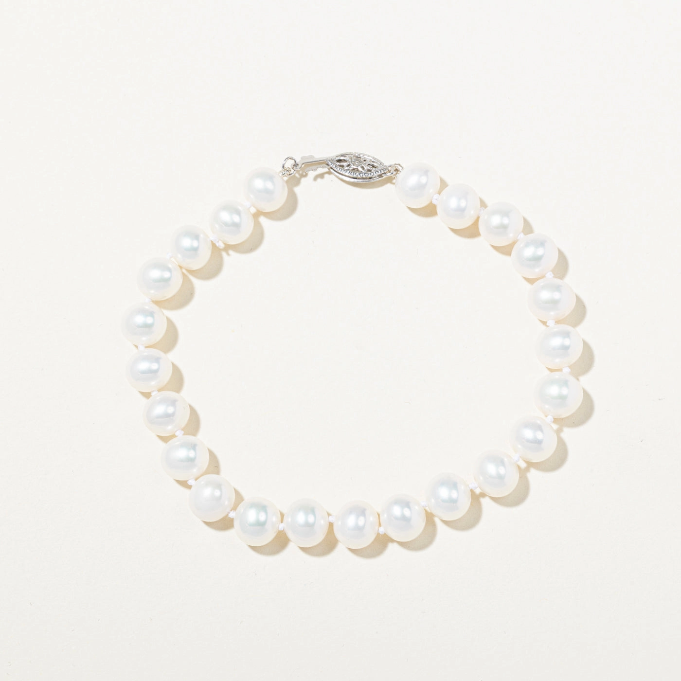 Custom Shine Design Luxury Mood 14k White Gold Pearl Strand Bracelet | 8"
