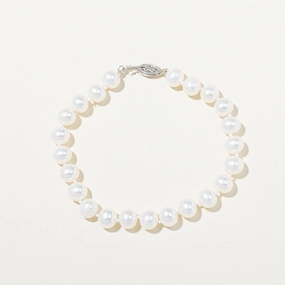 Custom Shine Design Luxury Mood 14k White Gold Pearl Strand Bracelet | 8"