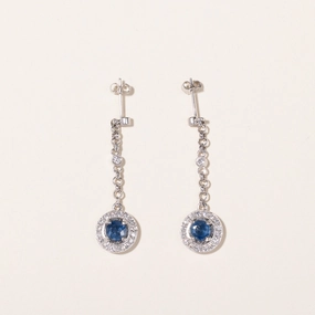 14k White Gold Sapphire & Diamond Drop Earrings | 0.80ctw, 1.45ctw | Unique Piece