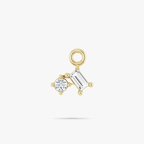 14K Yellow Gold Elegant Petite Natural Diamond Dangle Charm Urban Touch Retro Mood