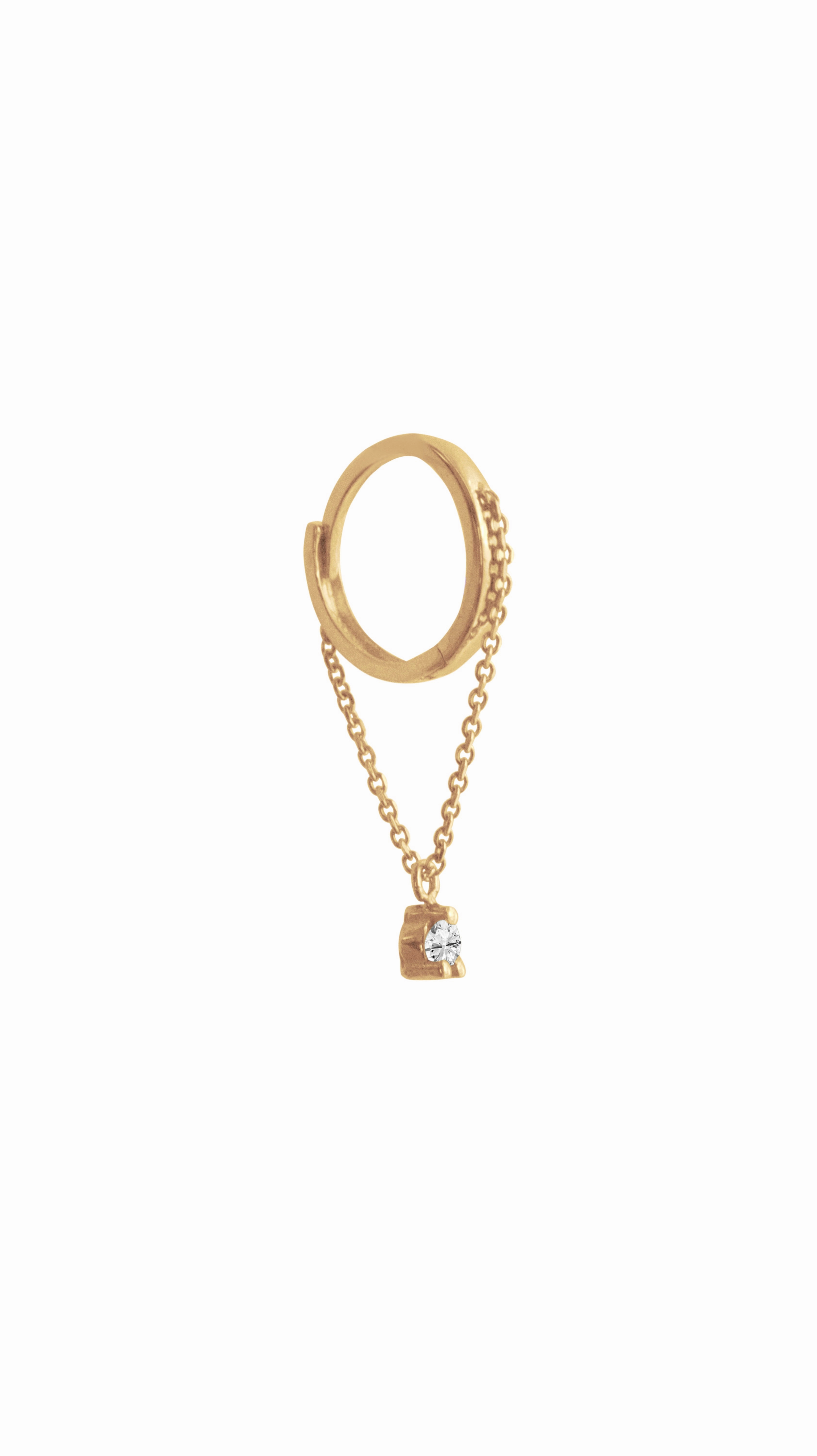 Casual Look 14KT Gold Mini Chain Diamond/Emerald Huggie Clicker Earring