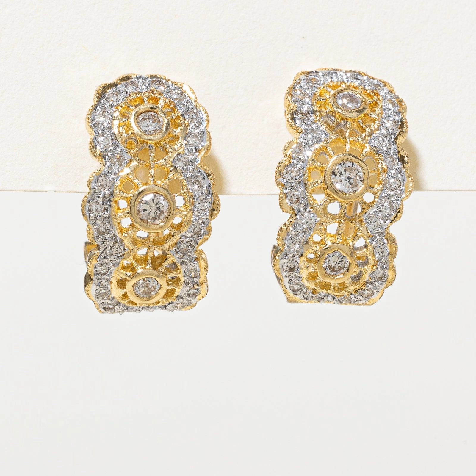 18K Diamond Floral Design Earrings | 0.18ctw Subtle Highlight