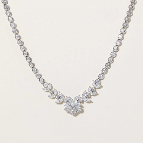 18k Diamond Riviera Necklace with Floral Motif | 3.00ctw VS2 G/H Red Tone Layered Accent