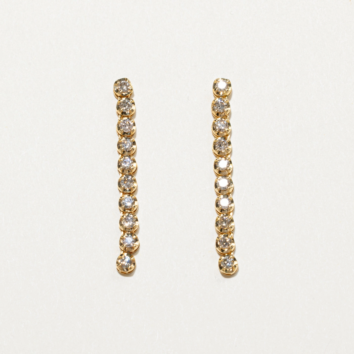 Charming Jewelry Shine Soft Edge 18k Yellow Gold Diamond Column Drop Earrings | 0.84ctw