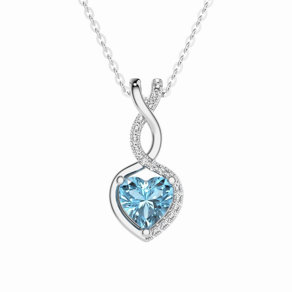 Graceful Design Token Adornment 1.05 CT. Aquamarine Infinity Heart Pendant with Diamonds