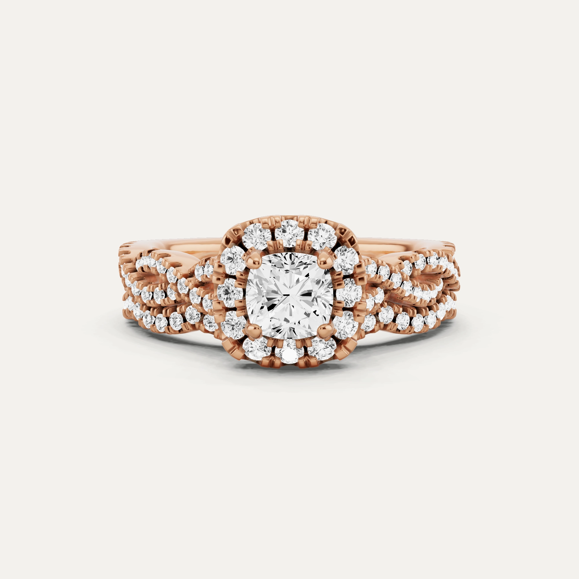 1 1/10 ctw Cushion Diamond Double Twist Halo Bridal Set Unique Glow High impact