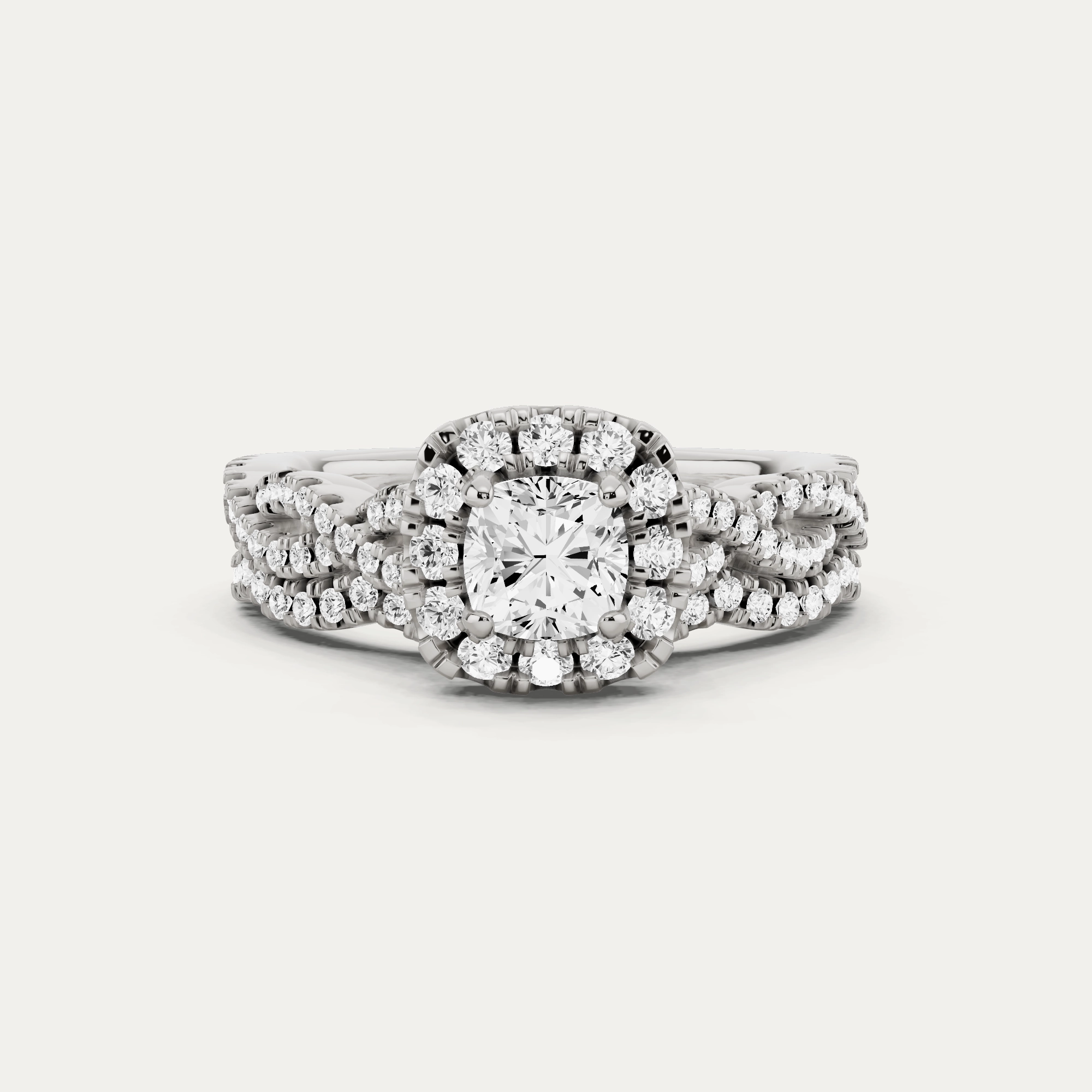 1 1/10 ctw Cushion Diamond Double Twist Halo Bridal Set Delicate Shine Polished Piece