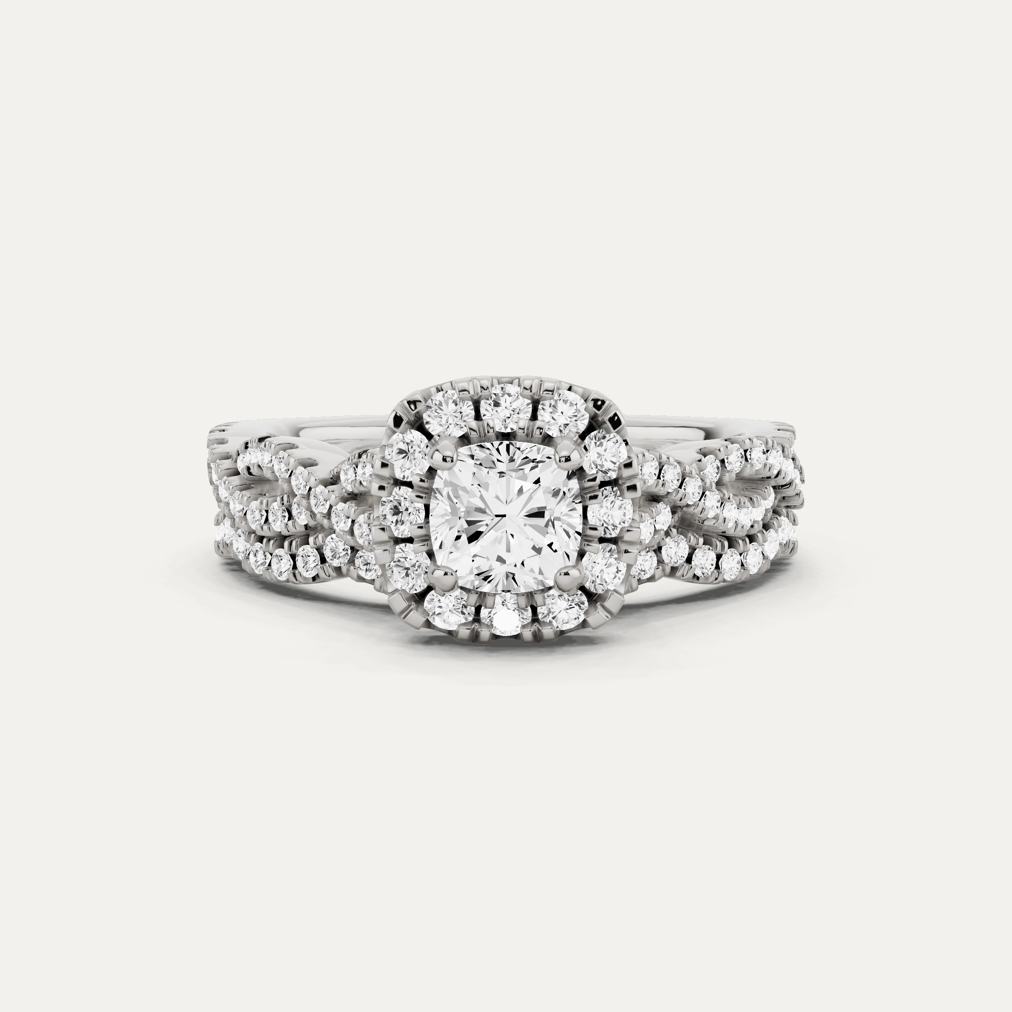 Cool Moment 1 1/10 ctw Cushion Diamond Double Twist Halo Bridal Set