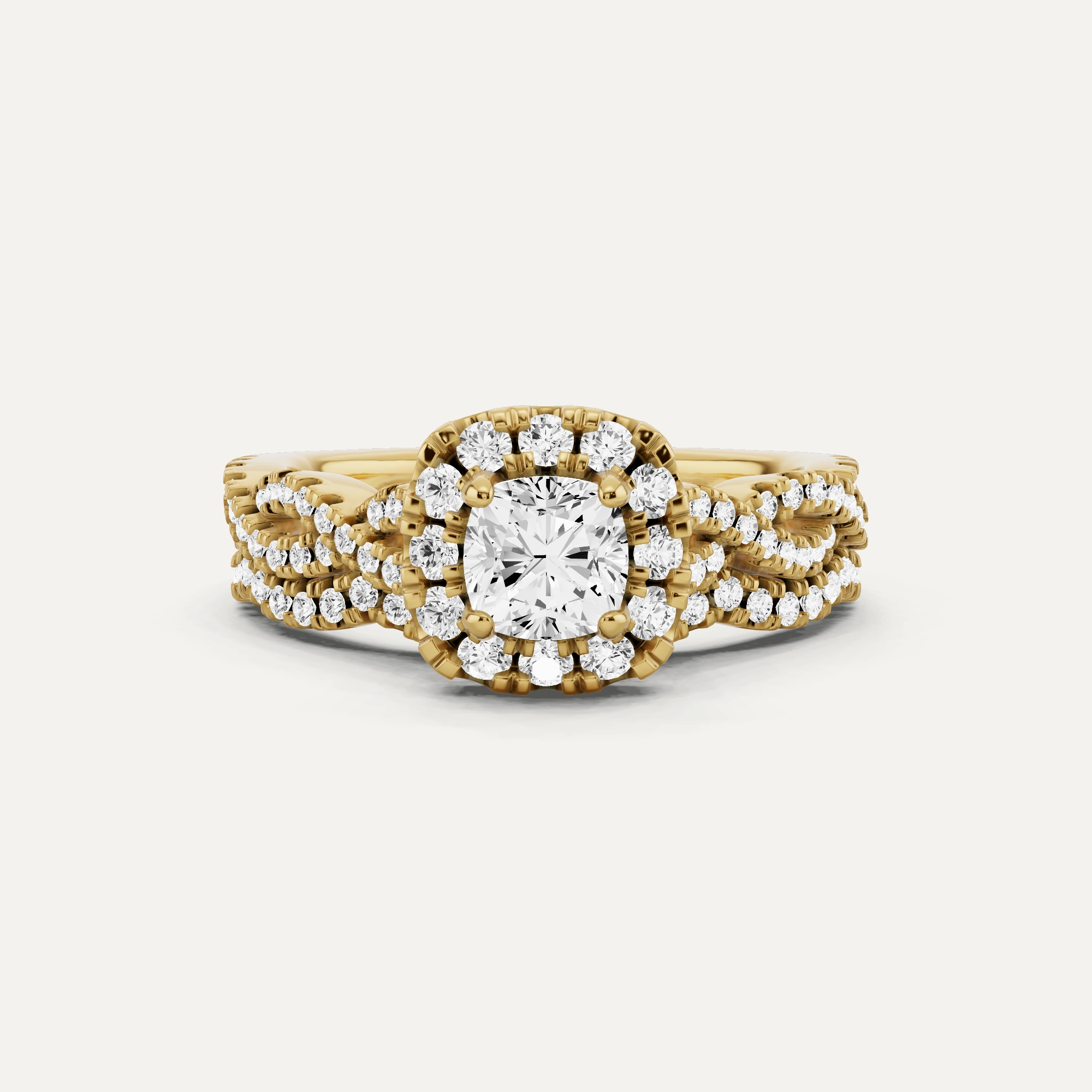 Seasonal Style 1 1/10 ctw Cushion Diamond Double Twist Halo Bridal Set