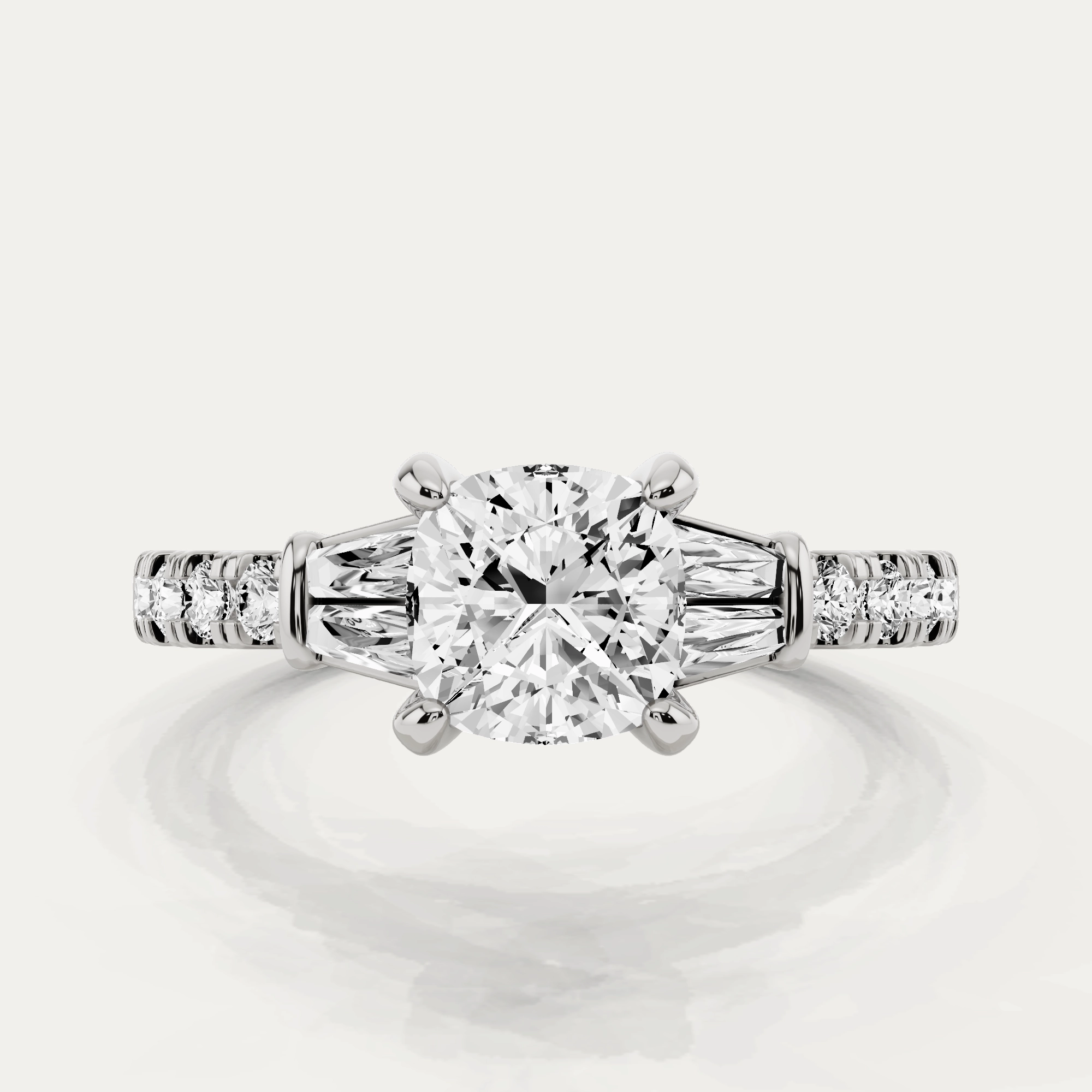 Outdoor Glam Classic Style 1 1/2 ctw Cushion Diamond Side Stone Engagement Ring