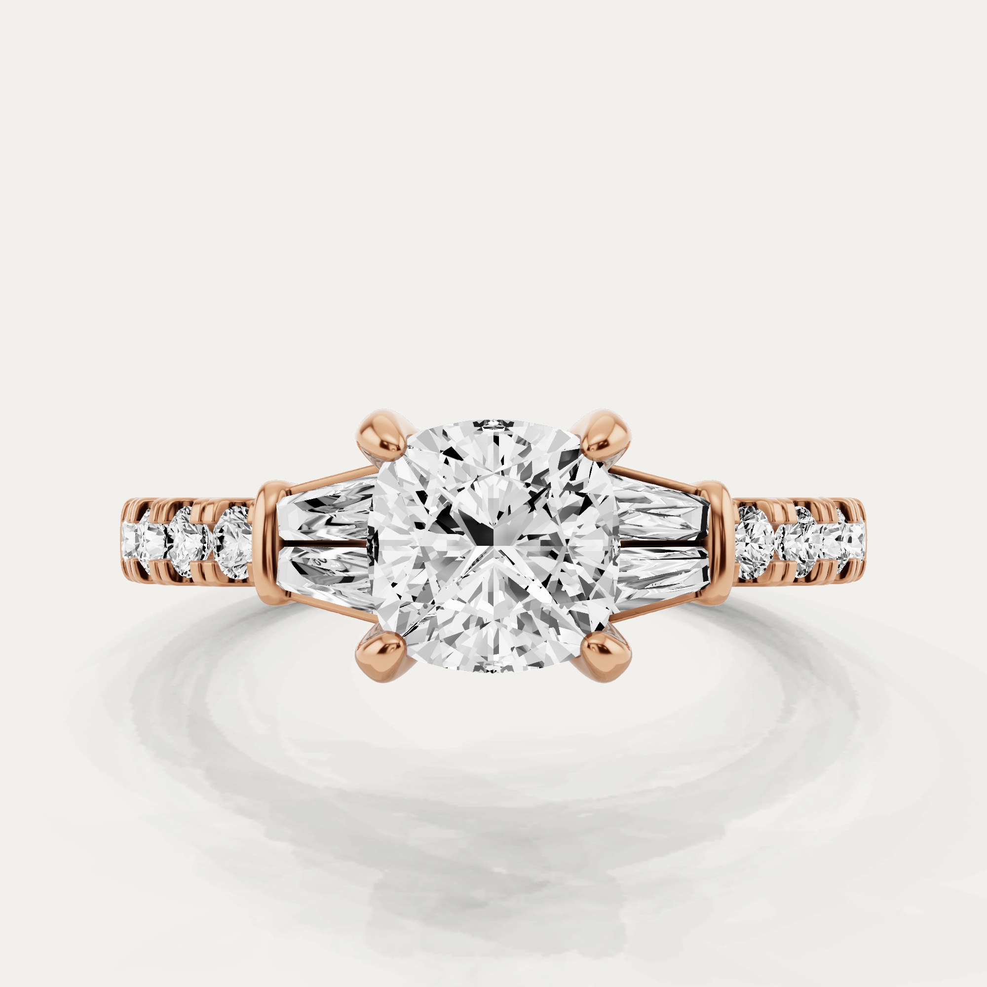 1 1/2 ctw Cushion Diamond Side Stone Engagement Ring Monochrome Fit Elite Shape