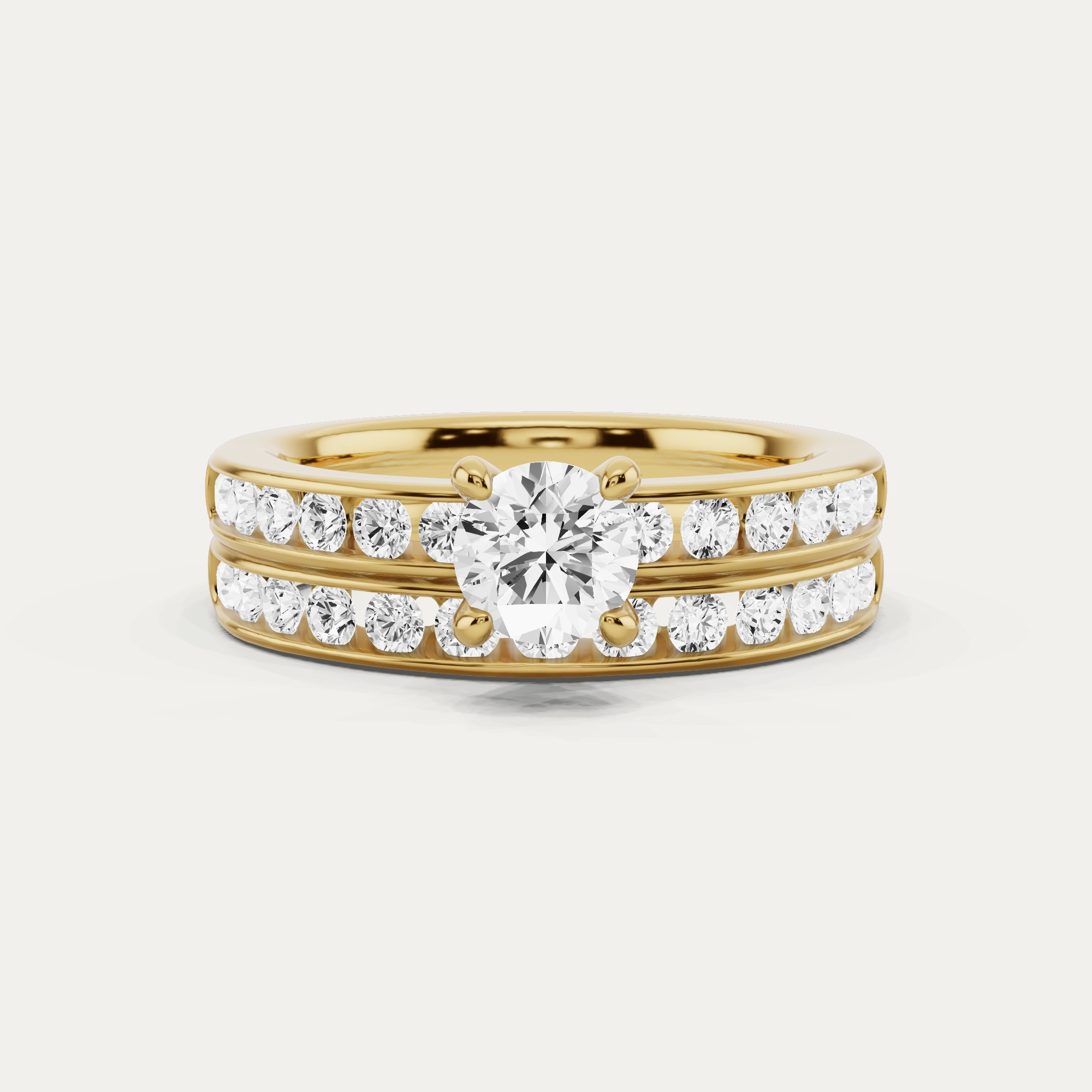 Sleek Detail Formal Accent 1 1/2 ctw Round Diamond Channel Set Round Side Stone Bridal Set