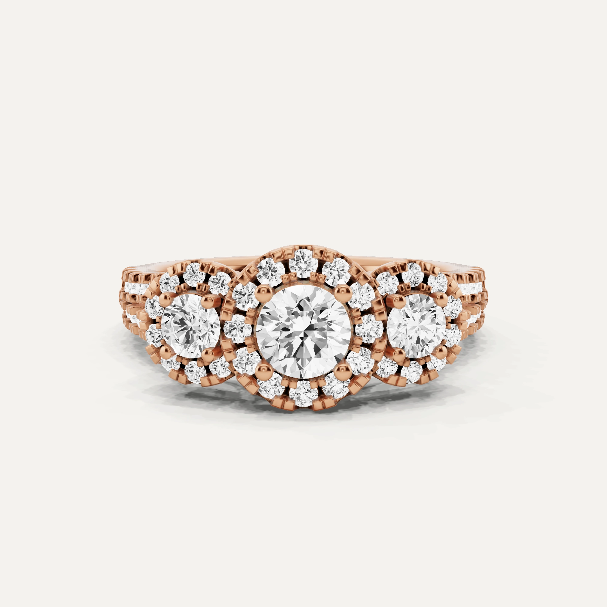 1 1/4 ctw Round Diamond Three Stone Halo Engagement Ring Subtle Feature Radiant Finish