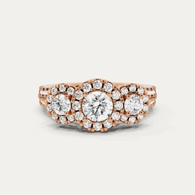 1 1/4 ctw Round Diamond Three Stone Halo Engagement Ring Timeless Shine Craftwork