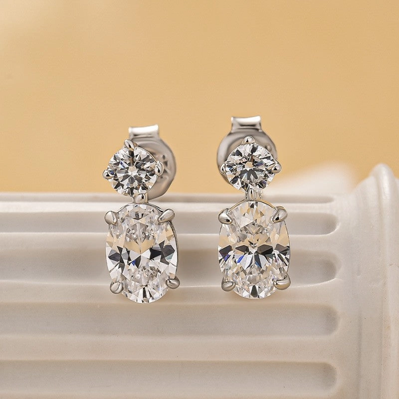 1.2Ct Oval Cut & Round Cut Stud Earrings In Sterling Silver Exquisite detail