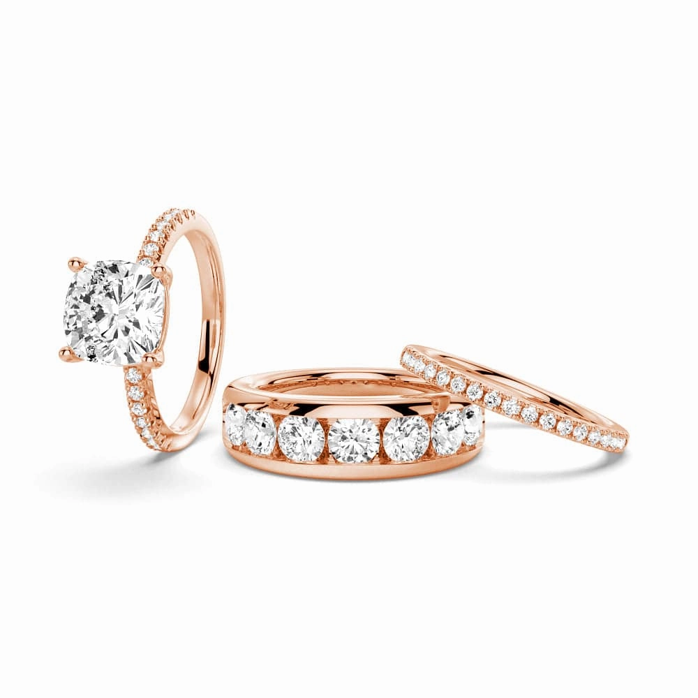 Excellent Style Brilliant Article 1.5 CT. Cushion Shaped Moissanite Couple's Ring Set with Men's Wedding Band