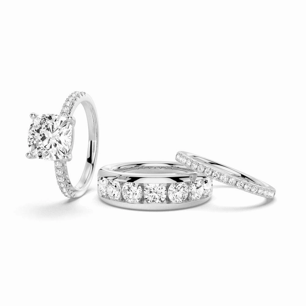 Classic Bauble Bold piece 1.5 CT. Cushion Shaped Moissanite Couple's Ring Set with Men's Wedding Band