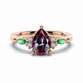 Artisan Jewelry Creative Accessory 1.5 CT. Pear Shaped Alexandrite Engagement Ring With Emerald Accents