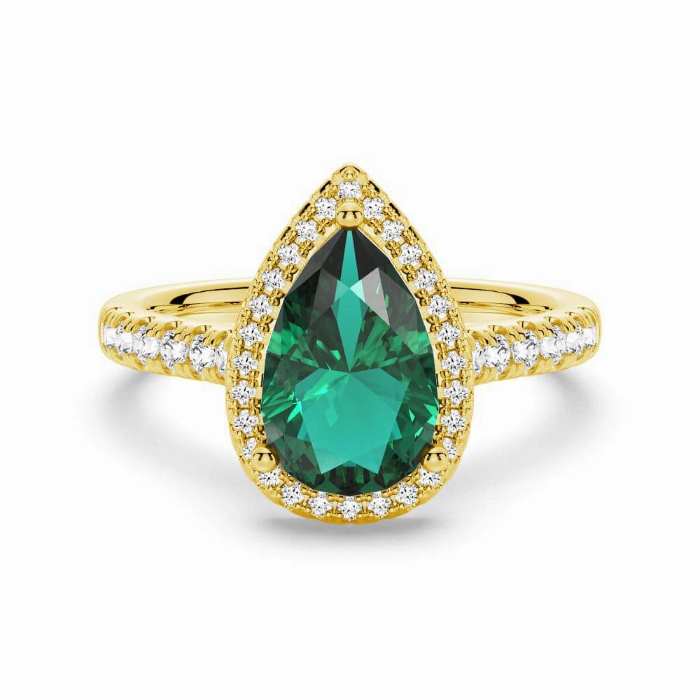 1.5 CT. Pear Shaped Emerald Ring with White Sapphire Halo Accents Low-Cost Symbol