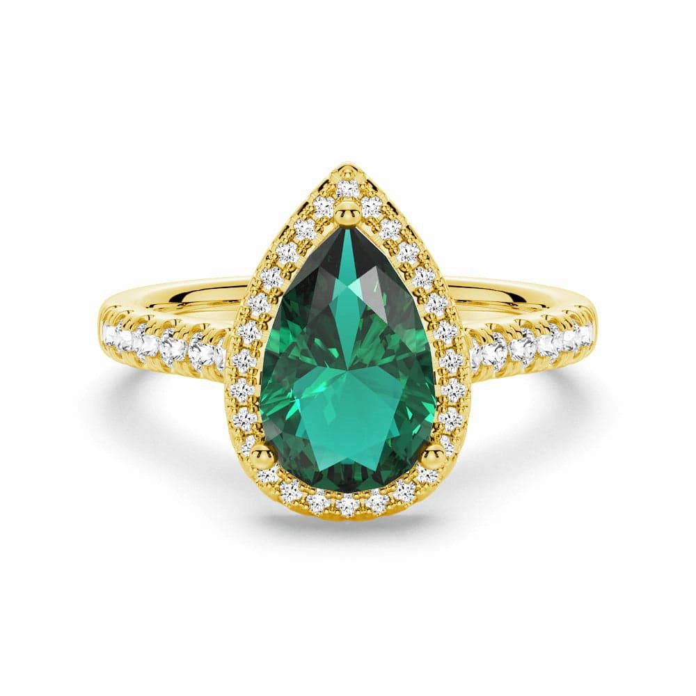 1.5 CT. Pear Shaped Emerald Ring with White Sapphire Halo Accents Casual Chic
