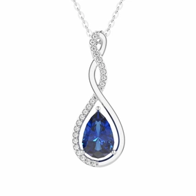Classic Touch Playful Accent 1.61 CT. Twisted Infinity Floating Blue Sapphire Drop Pendant