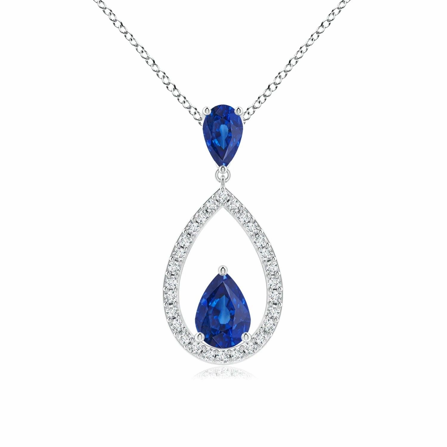 Party Outfit 1.64 CT. Blue Sapphire and White Sapphire Drop Pendant